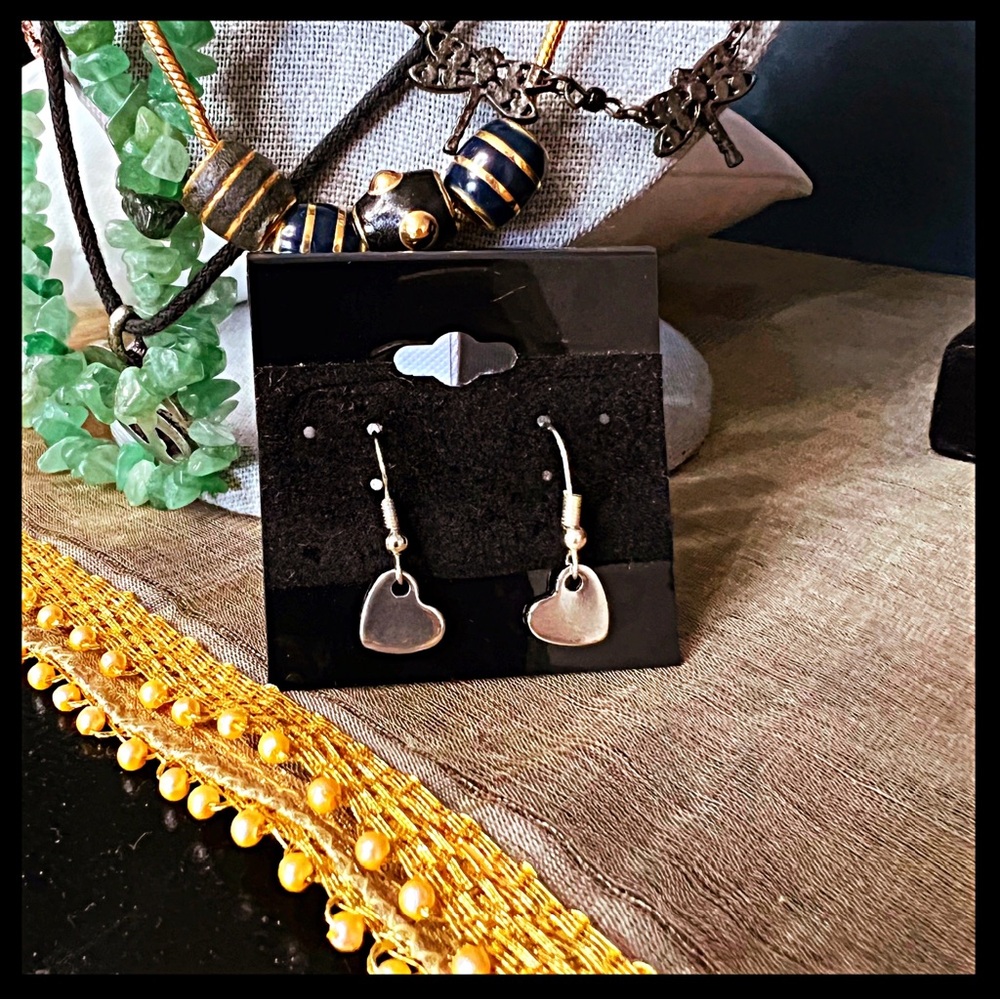 Silver Heart Drop Earrings